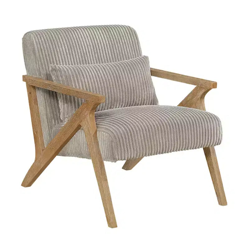 Fauteuil d'appoint moderne en velours côtelé avec coussin et cadre en hévéa