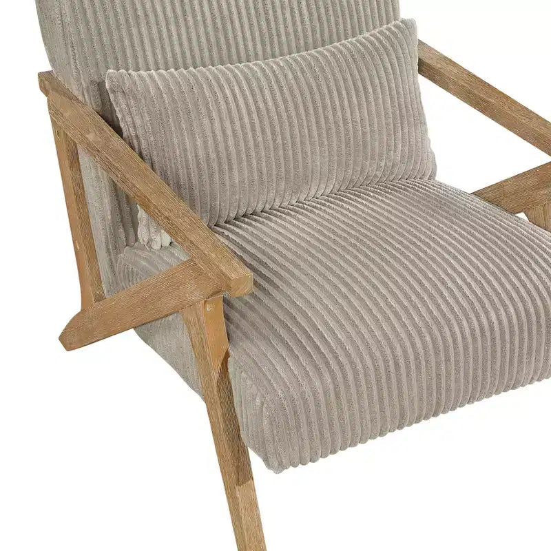 Fauteuil d'appoint moderne en velours côtelé avec coussin et cadre en hévéa