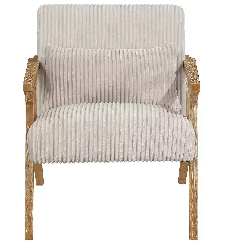 Fauteuil d'appoint moderne en velours côtelé avec coussin et cadre en hévéa