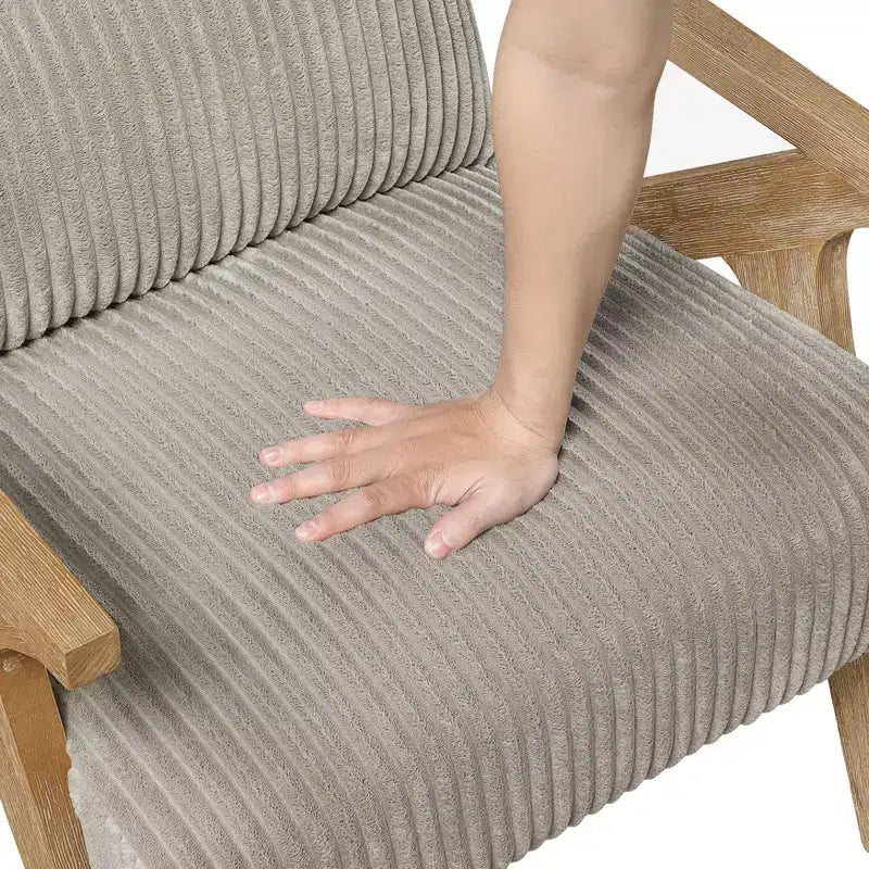 Fauteuil d'appoint moderne en velours côtelé avec coussin et cadre en hévéa