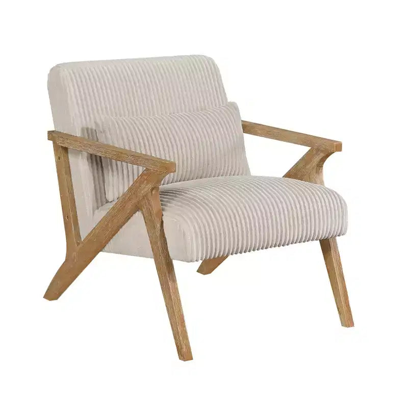 Fauteuil d'appoint moderne en velours côtelé avec coussin et cadre en hévéa