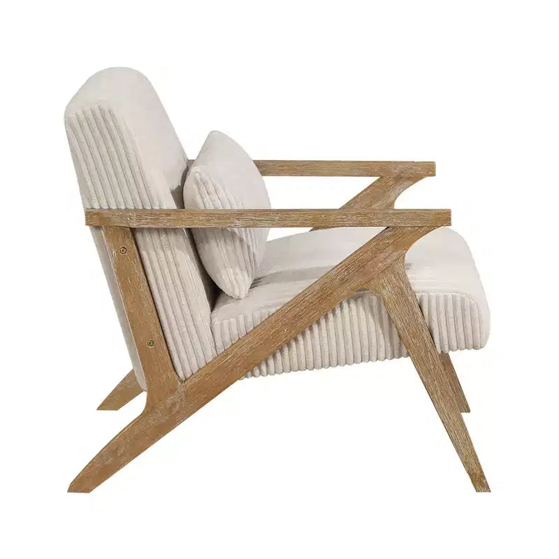 Fauteuil d'appoint moderne en velours côtelé avec coussin et cadre en hévéa