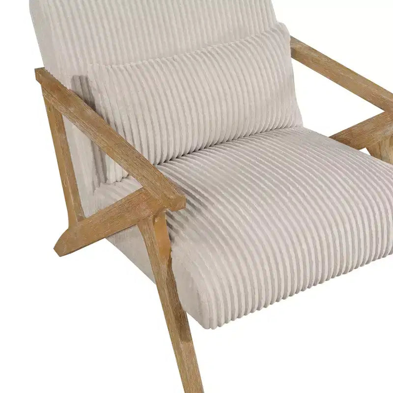 Fauteuil d'appoint moderne en velours côtelé avec coussin et cadre en hévéa