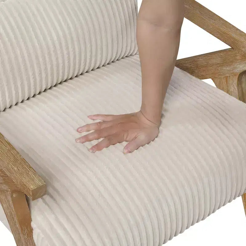 Fauteuil d'appoint moderne en velours côtelé avec coussin et cadre en hévéa