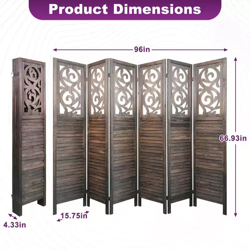 Paravent pliable en bois à 4/6/8 panneaux – Séparateur de pièce de 1,7 m, Marron