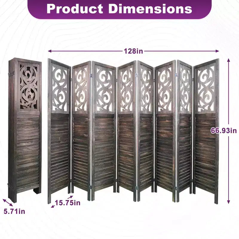 Paravent pliable en bois à 4/6/8 panneaux – Séparateur de pièce de 1,7 m, Marron