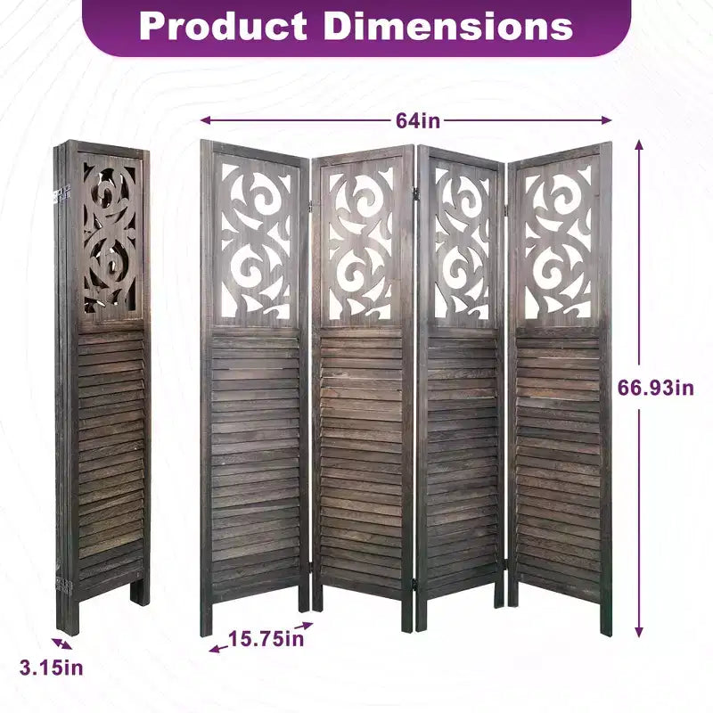 Paravent pliable en bois à 4/6/8 panneaux – Séparateur de pièce de 1,7 m, Marron