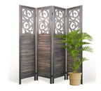 Dovelina Wood Room Divider 5.6 ft Folding Privacy Partition Screen 4/6/8 Panels Brown
