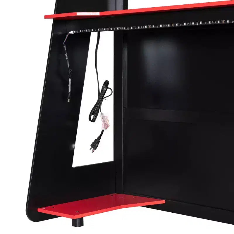 Lit mezzanine de jeu pleine grandeur avec bureau, étagères de rangement et lumières intégrées