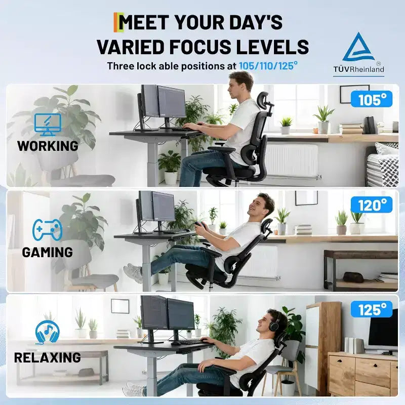Fauteuil de bureau professionnel à dossier haut, support lombaire réglable, appui-tête 3D, accoudoirs relevables pour le travail au bureau, capacité de 136 kg, noir