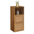 Meuble de rangement 2 portes avec étagère Boho Weave – Marron/Beige
