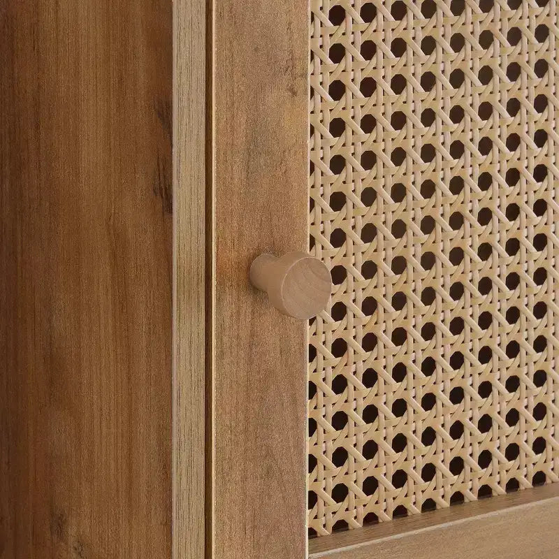 Meuble de rangement 2 portes avec étagère Boho Weave – Marron/Beige