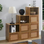 Meuble de rangement 2 portes avec étagère Boho Weave – Marron/Beige