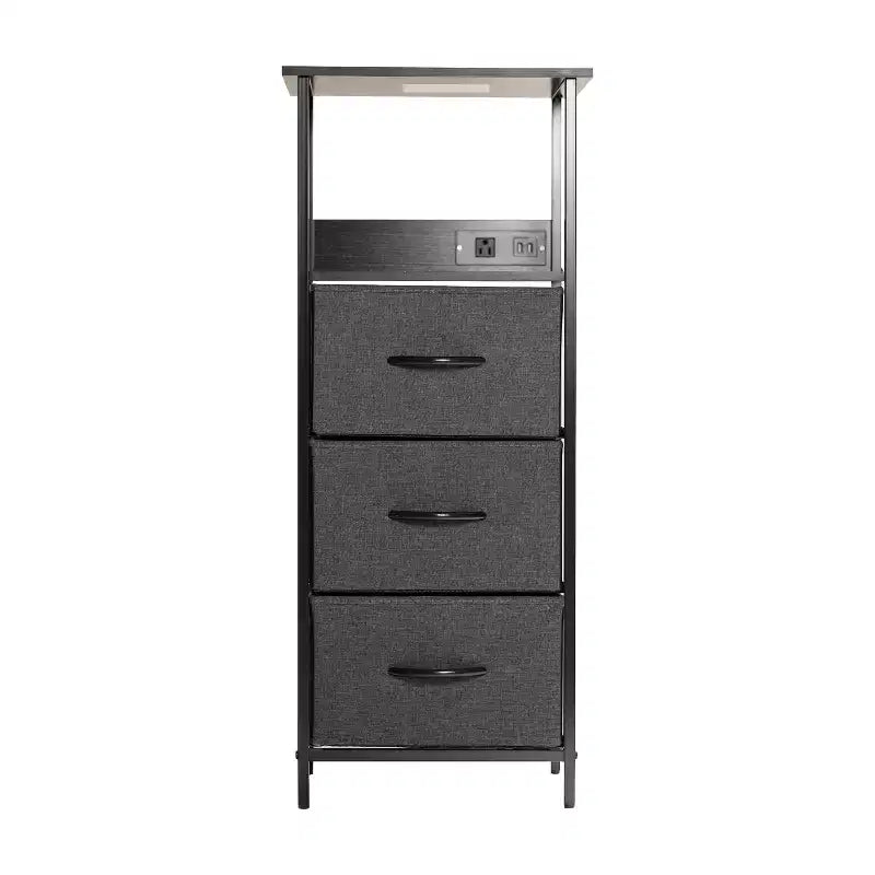 Table de chevet avec 3 tiroirs en tissu, station de charge, ports USB et prise de courant