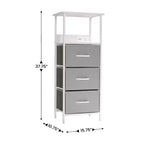 Table de chevet avec 3 tiroirs en tissu, station de charge, ports USB et prise de courant