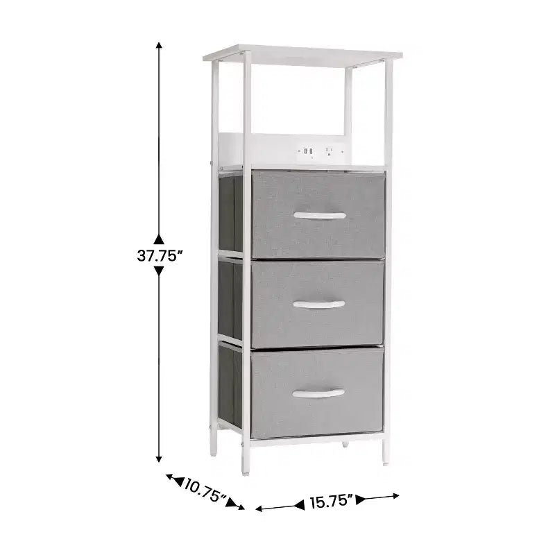 Table de chevet avec 3 tiroirs en tissu, station de charge, ports USB et prise de courant