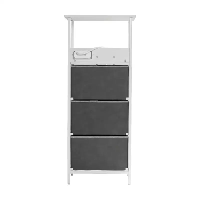 Table de chevet avec 3 tiroirs en tissu, station de charge, ports USB et prise de courant