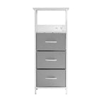 Table de chevet avec 3 tiroirs en tissu, station de charge, ports USB et prise de courant