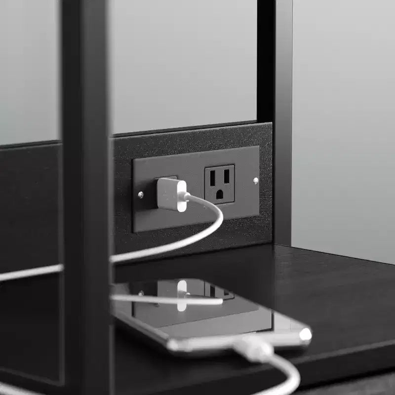 Table de chevet avec 3 tiroirs en tissu, station de charge, ports USB et prise de courant