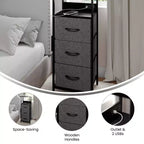 Table de chevet avec 3 tiroirs en tissu, station de charge, ports USB et prise de courant