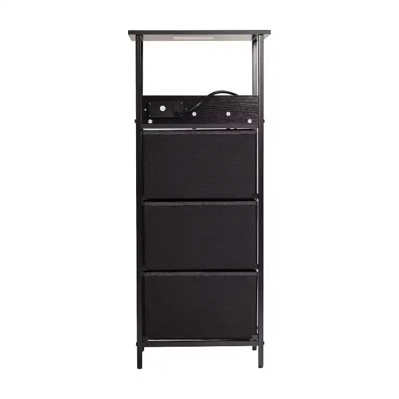 Table de chevet avec 3 tiroirs en tissu, station de charge, ports USB et prise de courant
