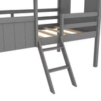 Lit mezzanine en bois cabane pour enfant avec deux fenêtres latérales, taille double, 4L