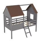 Lit mezzanine en bois cabane pour enfant avec deux fenêtres latérales, taille double, 4L