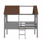 Lit mezzanine en bois cabane pour enfant avec deux fenêtres latérales, taille double, 4L