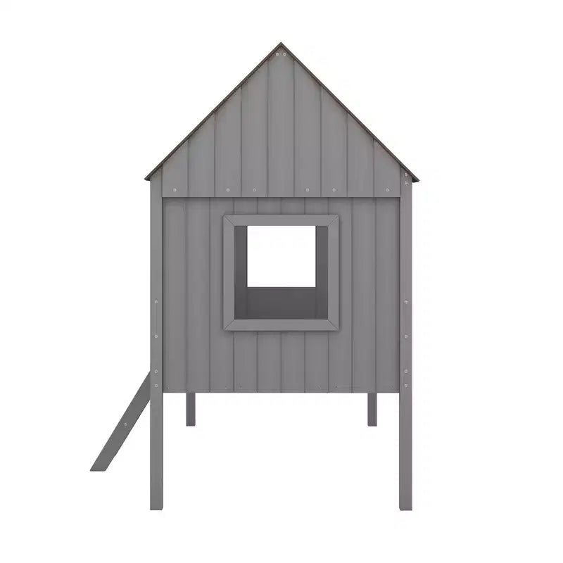 Lit mezzanine en bois cabane pour enfant avec deux fenêtres latérales, taille double, 4L