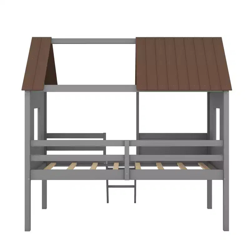 Lit mezzanine en bois cabane pour enfant avec deux fenêtres latérales, taille double, 4L