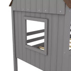Lit mezzanine en bois cabane pour enfant avec deux fenêtres latérales, taille double, 4L